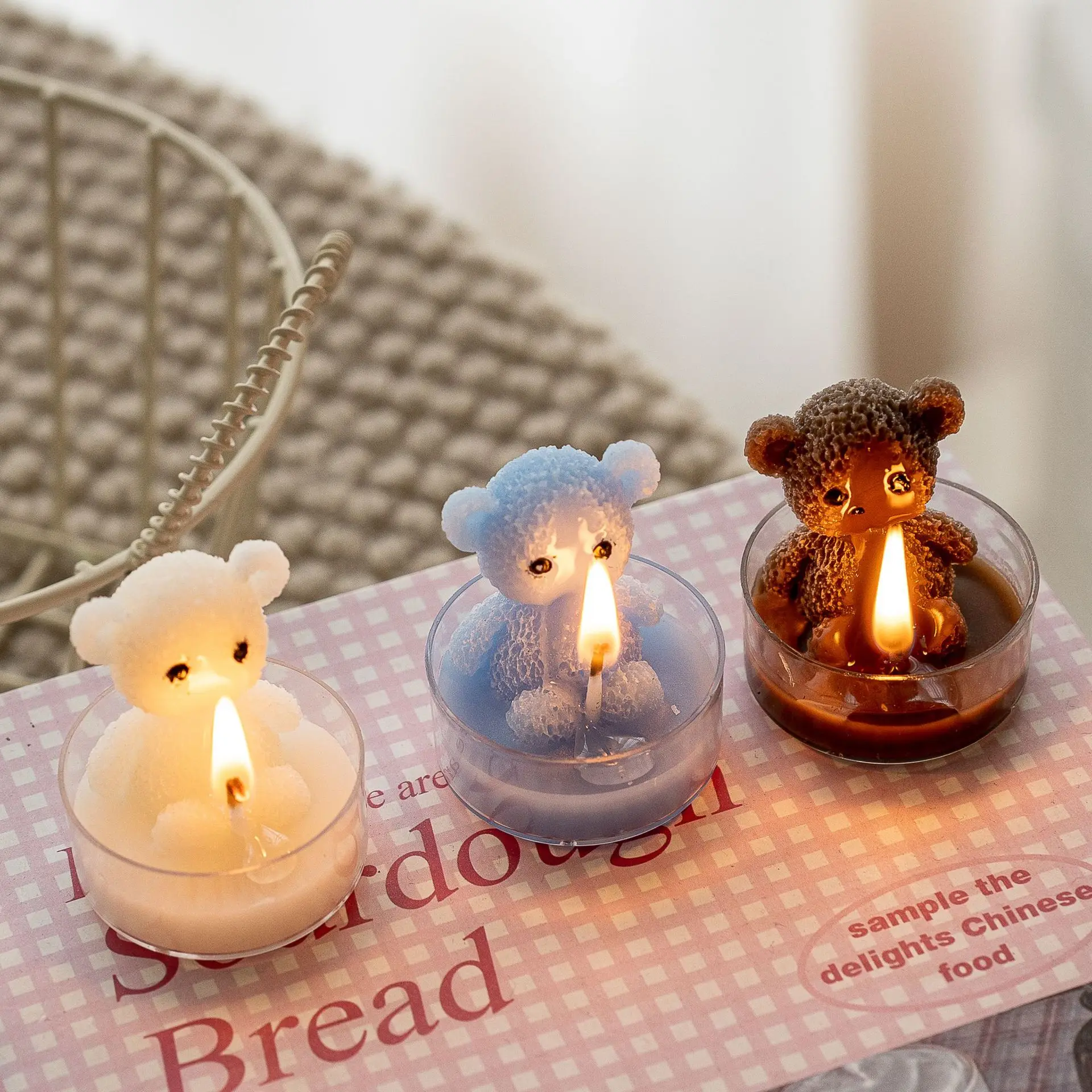 3D Mini Teddy Bear Tealight Scented Candle,Cute BearTabletop Decor for Girls Birthday  Holiday Souvenir Home Fragrance Present