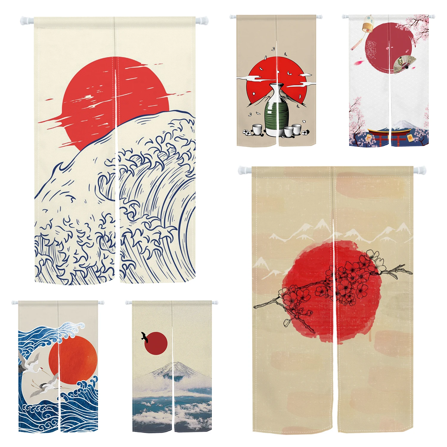 

Japanese Wave Sake House Door Curtain Noren Kitchen Living Room Partition Restaurant Entrance Doorway Hanging Half Curtains