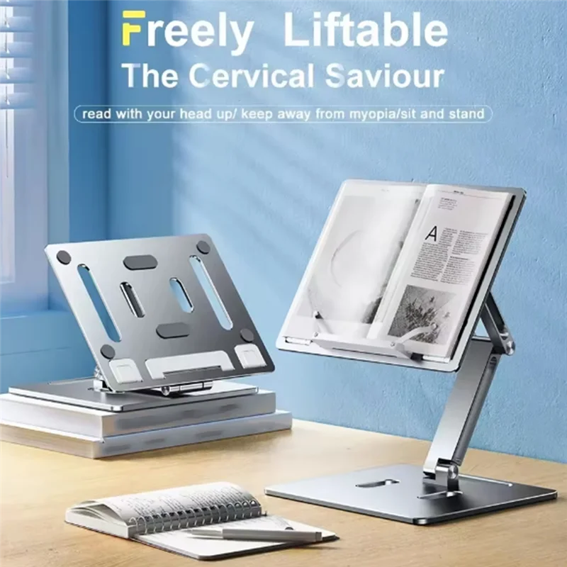 AT93-Aluminum Alloy Book Stand For Reading Adjustable Foldable Book Holder Multi Heights Angles For Reading Books, Tablets