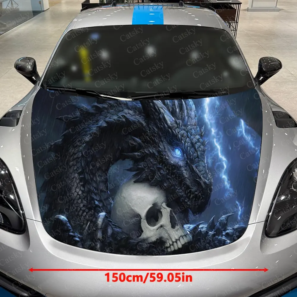 Lightning Black Scales Dragon Car Vinyl Wrap, PVC Waterproof Car Hood Sticker, Self-Adhesive Scratch-Resistant Stickers