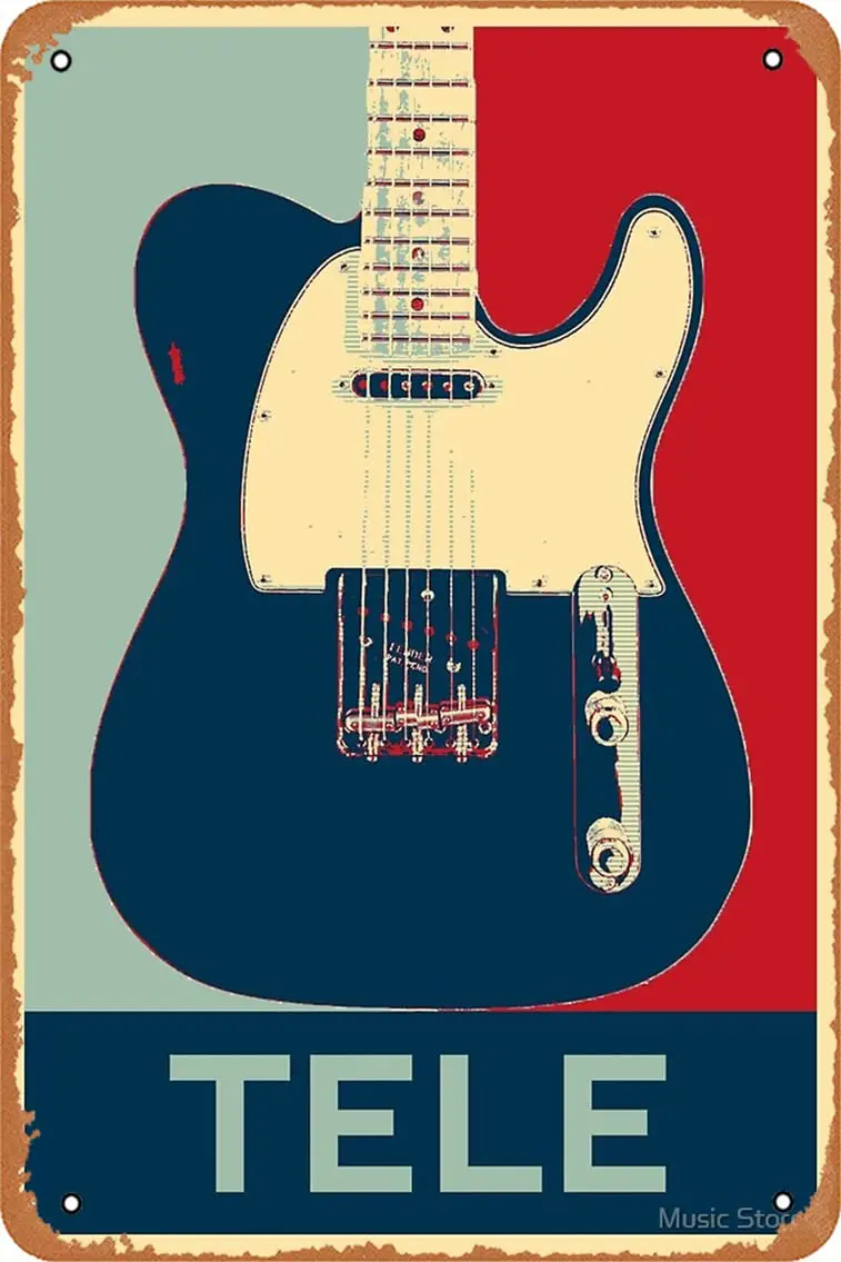 Telecaster electric guitar in poster style Canvas Print Retro Metal Tin Vintage Sign 12 X 8 Inch Home Bar Man Cave Wall Decor