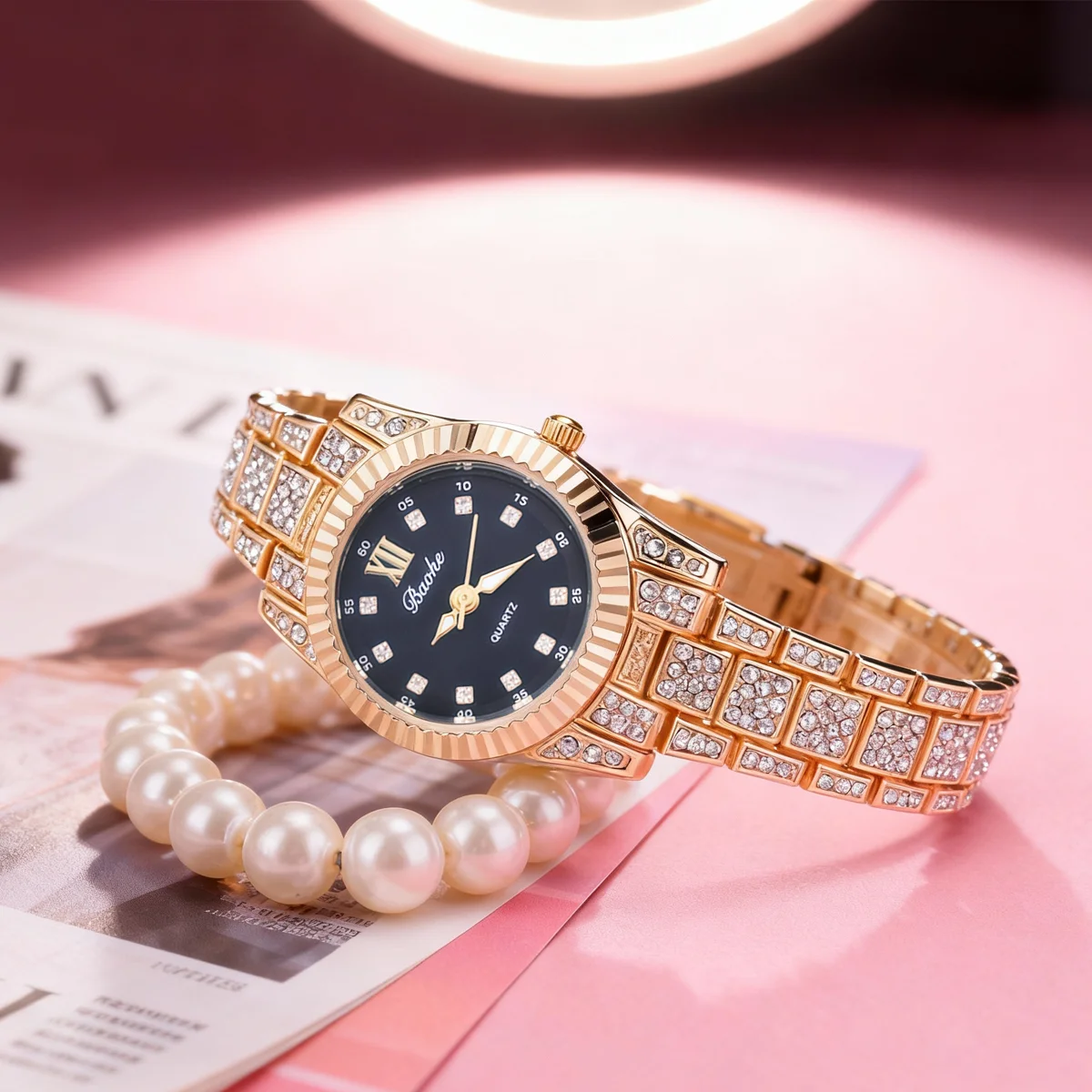 ساعة كوارتز عصرية وفاخرة من سبائك الماس بالكامل بحجر الراين للنساء، مناسبة للارتداء اليومي، وهدايا عيد الميلاد #1