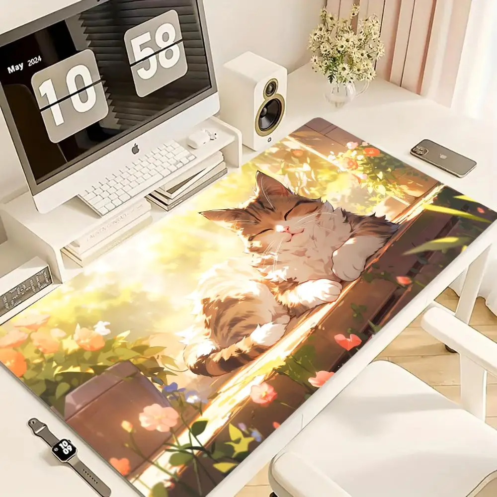 

Забавные коврики для мыши с черным котом, компьютерный коврик XXL Mausepad Company, настольный коврик 600X300, большая кавайная подушка, офисные аксессуары, ковер