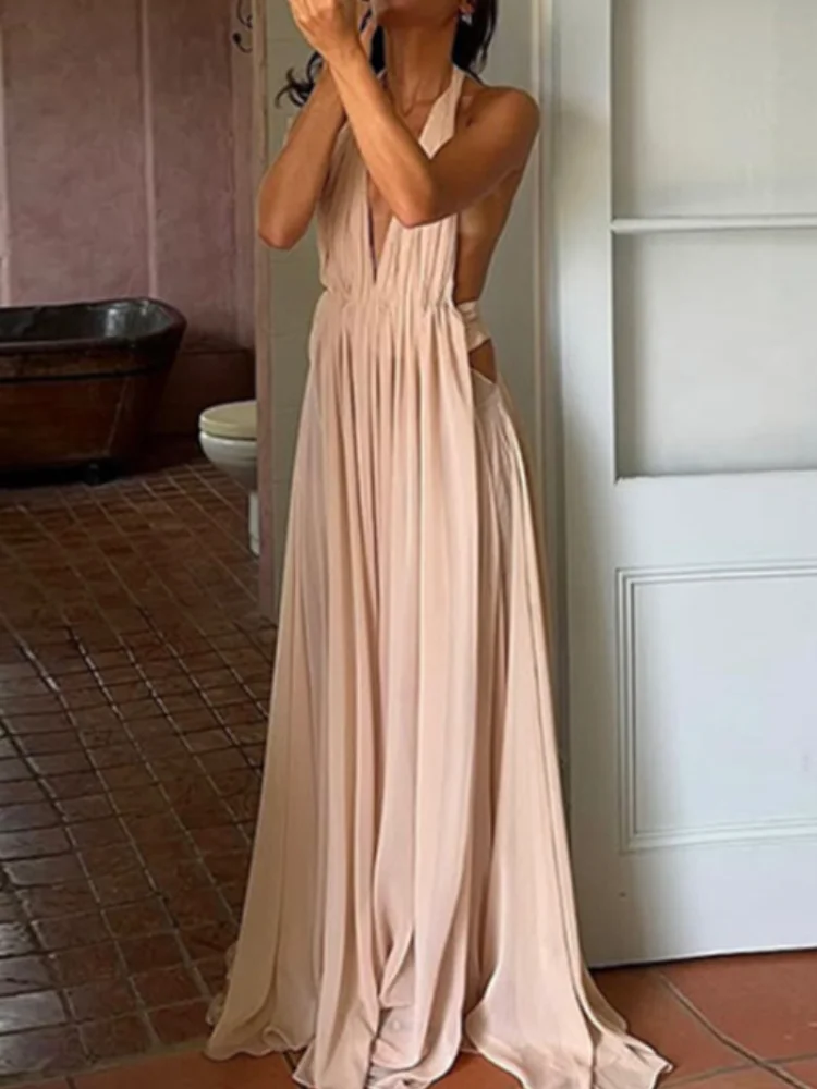 Robe à bandes Sexy pour femmes, décolleté en V profond, dos nu, épaules dénudées, ajouré, ligne a, Maxi, Robes d'été, Robes de plage, de vacances, nouvelle collection