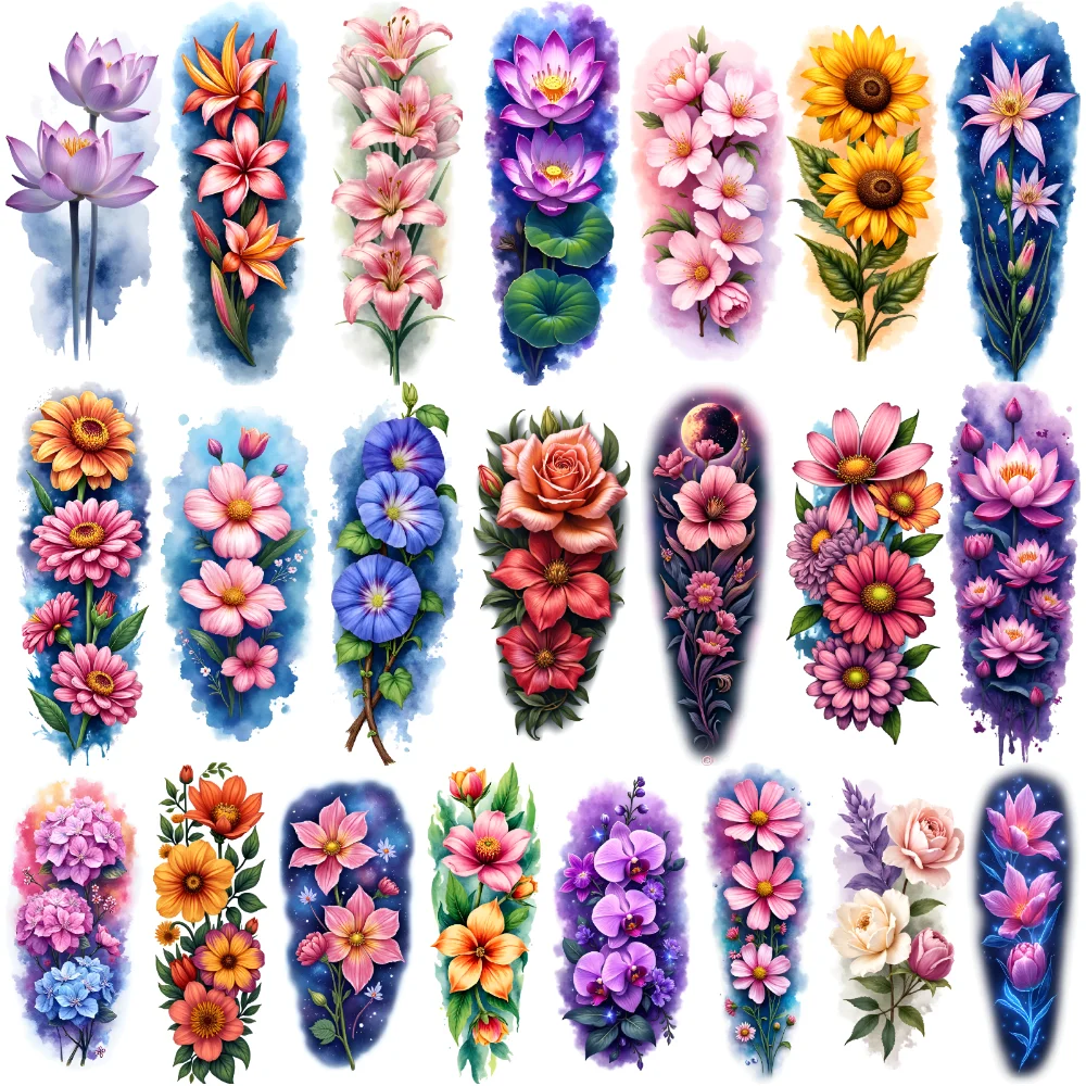 

12 шт., временные татуировки с цветочным узором, водонепроницаемые долговечные наклейки для тела, цветочные татуировки, реалистичные временные татуировки
