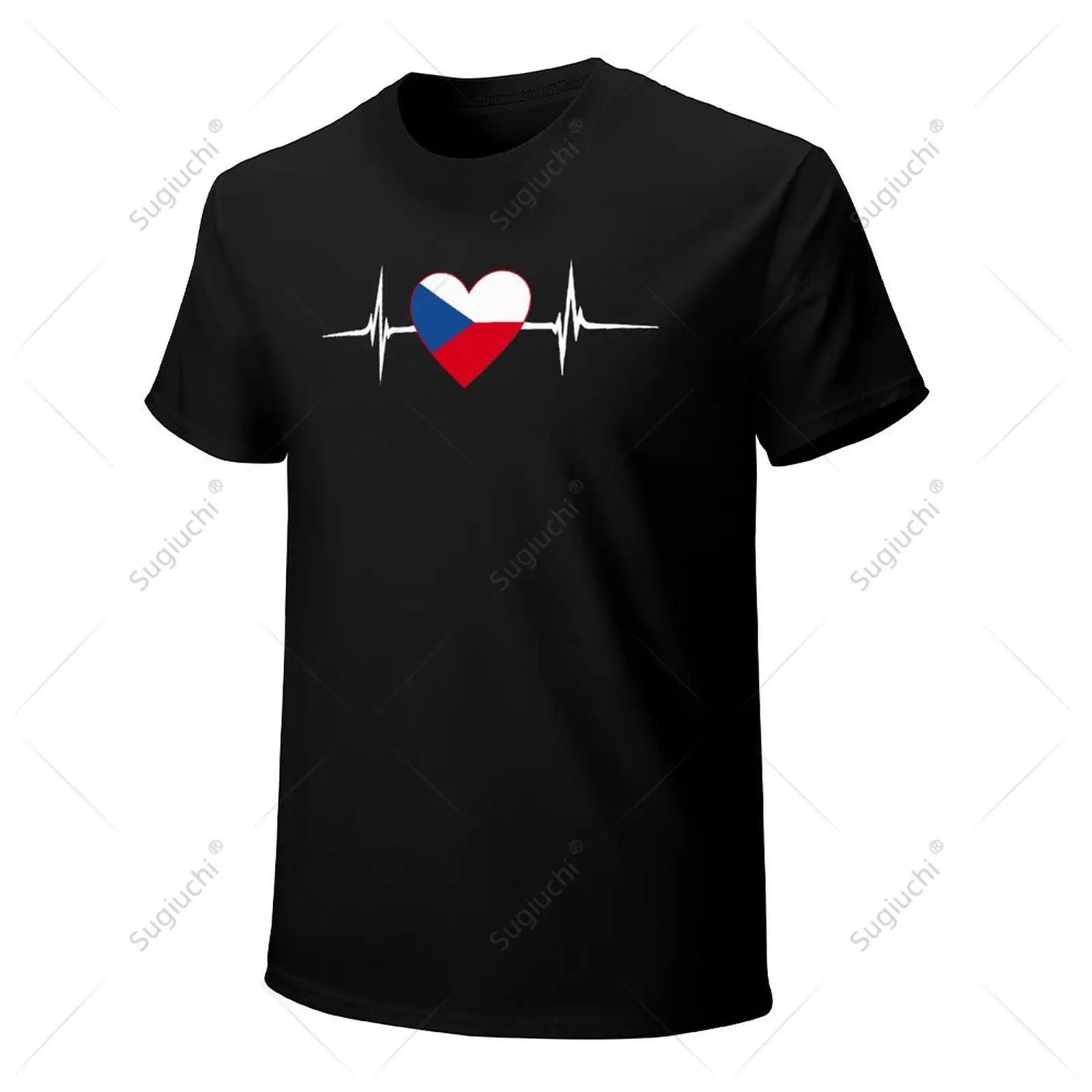 Unisex Men Heartbeat Design Czech Flag Czech Republic Tshirt Tees T Shirts Women Boys 100% Cotton T-Shirt view 4