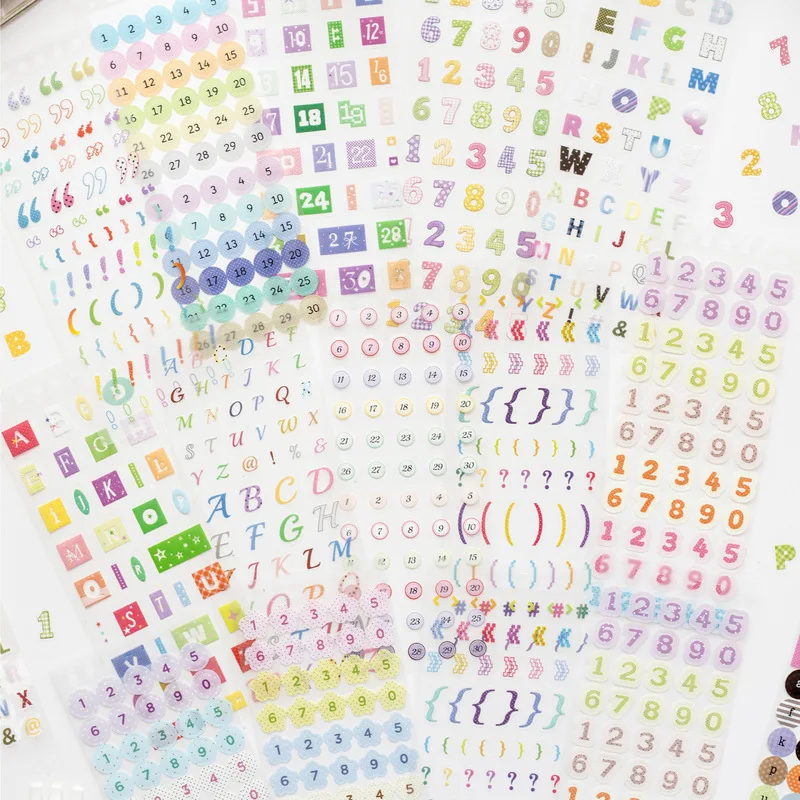 30Pcs PET Alphabet Number Stickers, Salt‑Style Colorful Letter Digit Decals for Junk Journal Scrapbooking DIY Crafts