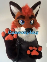 Orange Black Fur Fox Dog Husky Mascot Head and Hand Costume Furry Suit Fursuit Halloween Christmas Birthday Party Gift