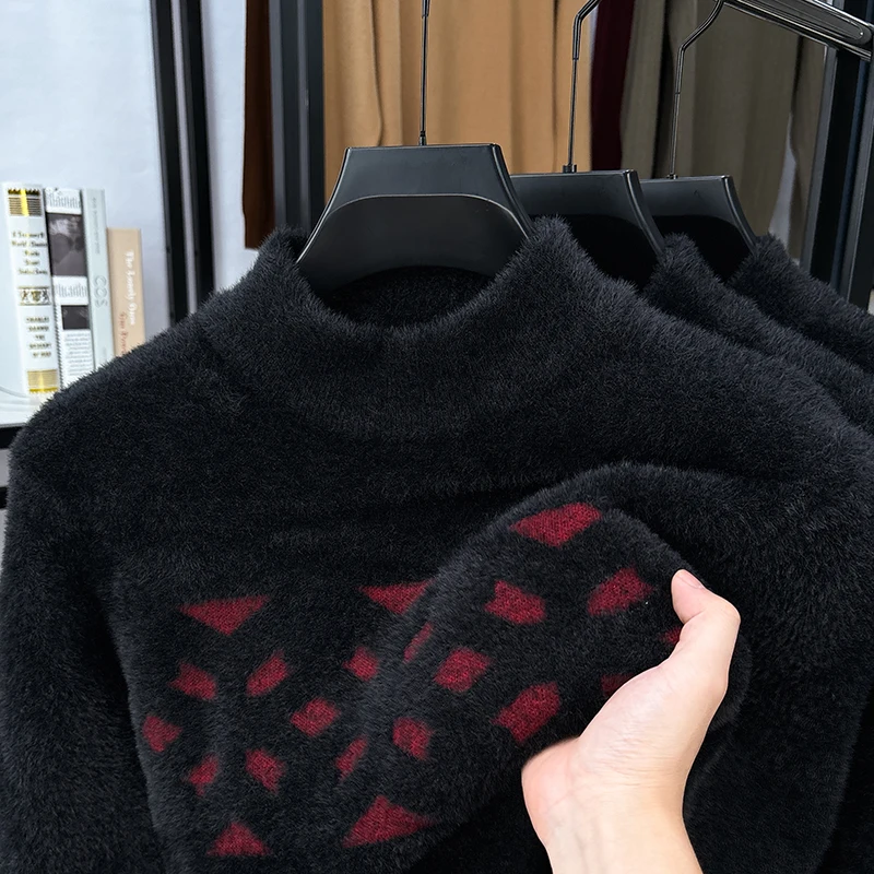 Designer Original Men's Fuzzy Knit Sweater Long Sleeve Warm O Neck Geometric Pattern Soft Cozy Fashion Autumn Winter Men's Wear