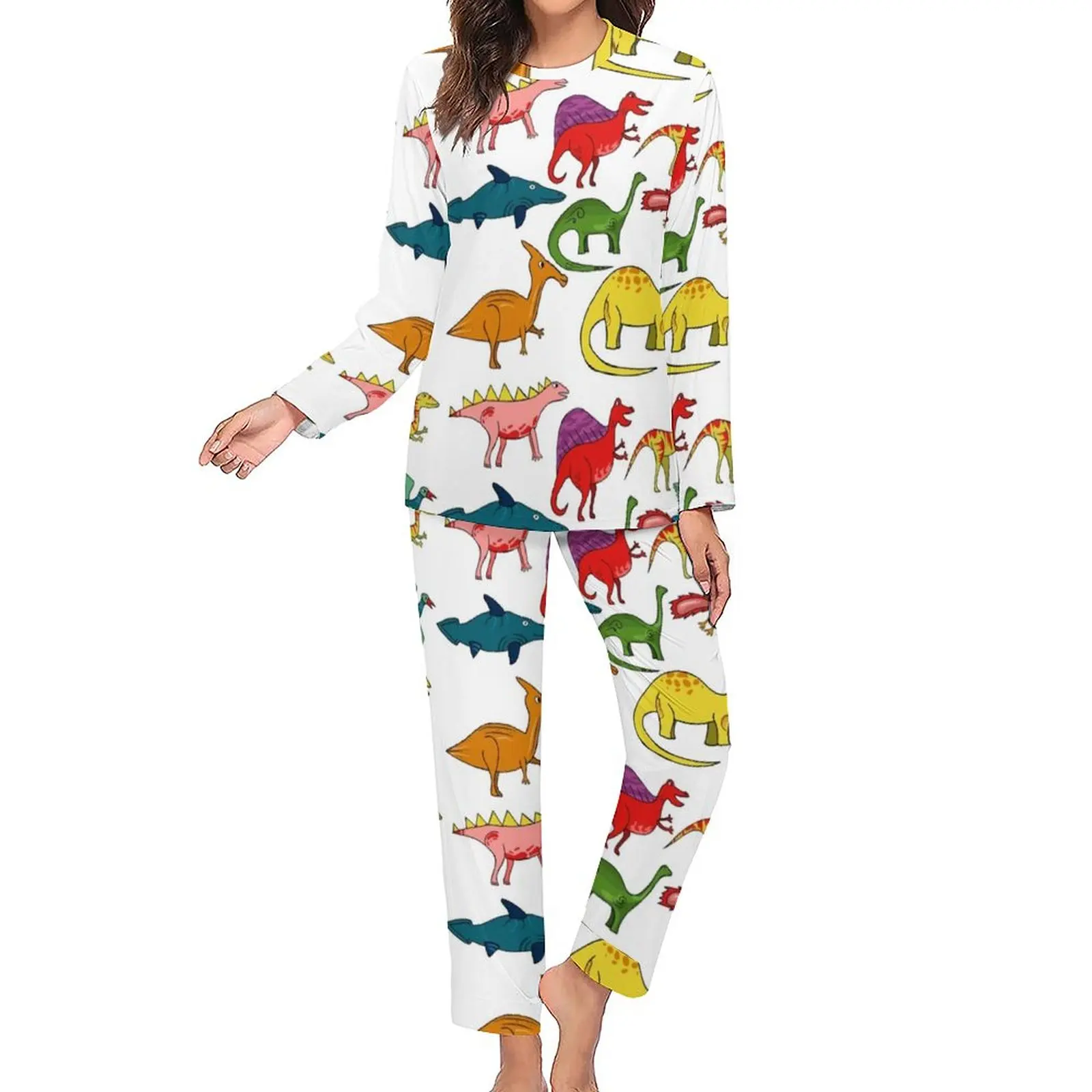 Cartoon Dinosaurs Pajamas Two Piece Dinosaur Collection Cute Pajama Sets Long Sleeve Night Sleepwear Spring Pattern Home Suit