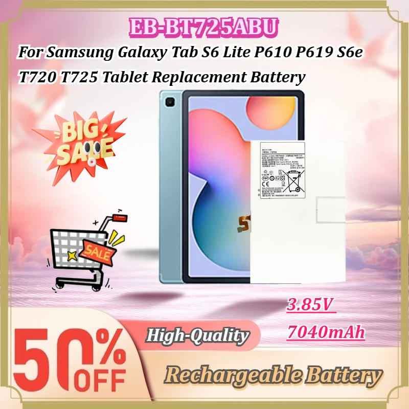 For Samsung Galaxy Tab S6 Lite P610 P619 S6e T720 T725 EB-BT725ABU 3.85V 7040mAh Rechargeable Li-ion Tablet Replacement Battery