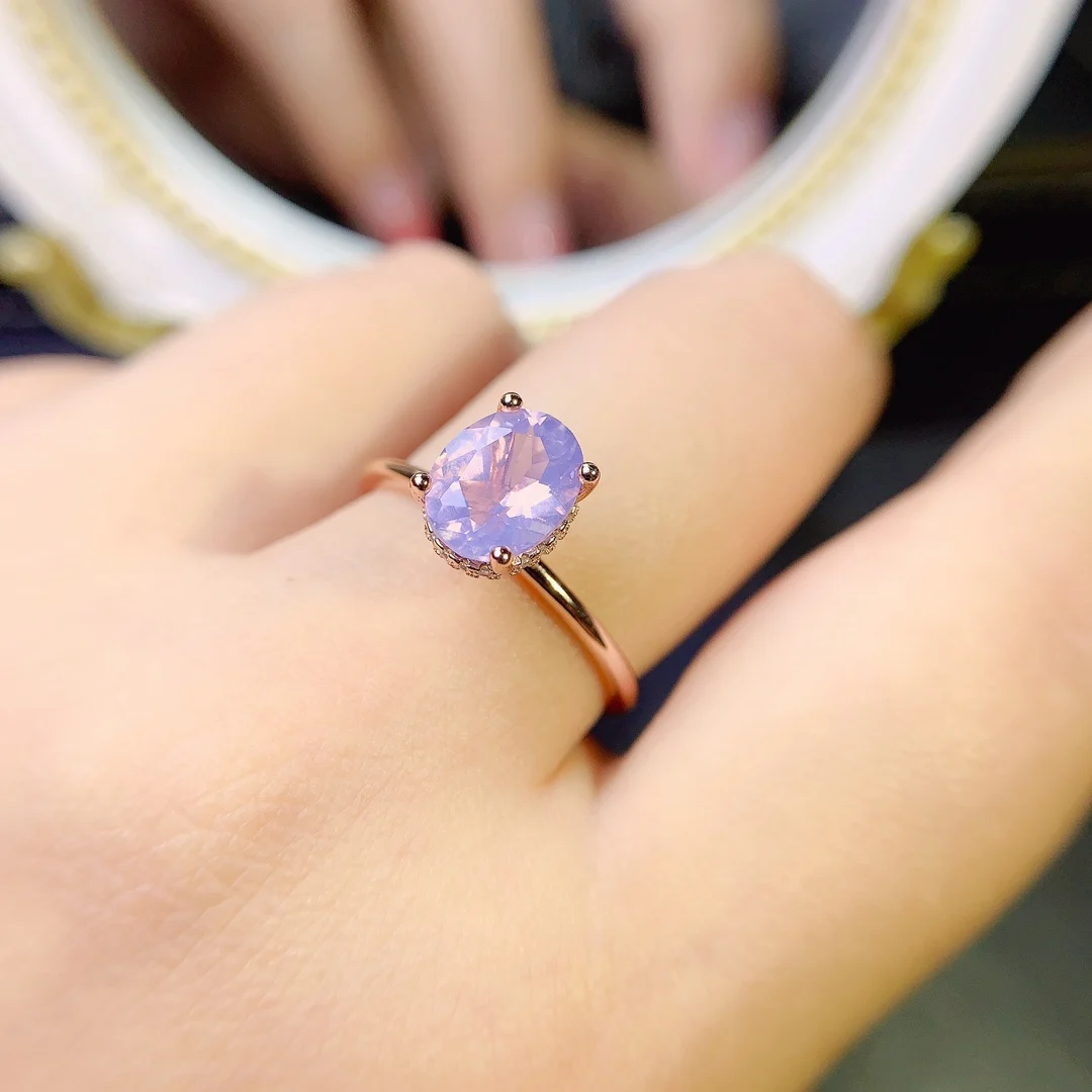 Oval Cut 7x9mm Natural Lavender Quartz Ring 925 Sterling Silver Solitaire Simple Ring Engagement Wedding Ring