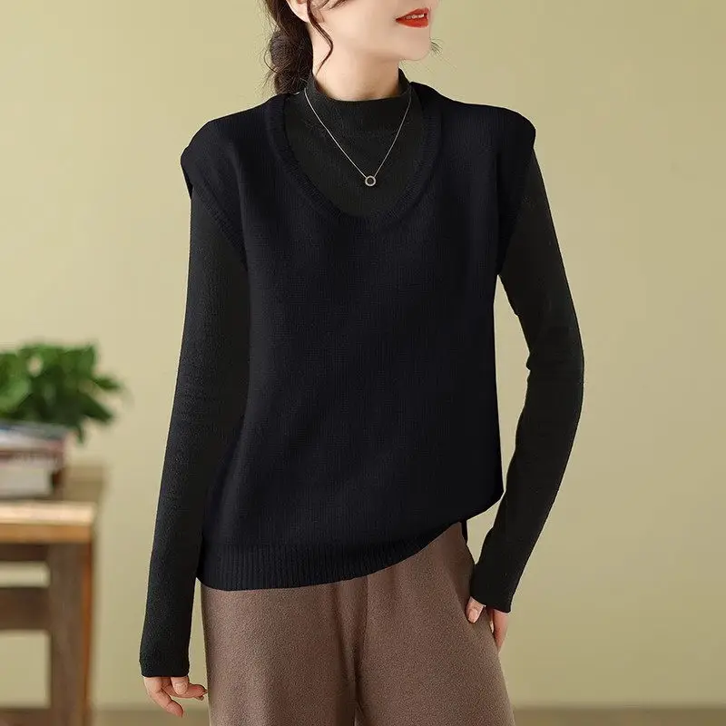 2024 Spring And Autumn Sweater Vest Outerwear Bottom Shirt Women's Round Neck Collar Sleeveless Tank Top Knitted Waistcoat Z4696