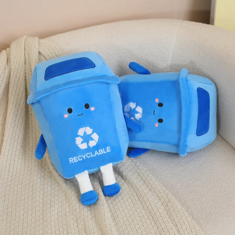 Cute Cartoon Recyclable Dustbin Plush Poys Plush Pillow Creative Blue Trash Cans Stuffed Toys Room Decoration Props Nice Gift