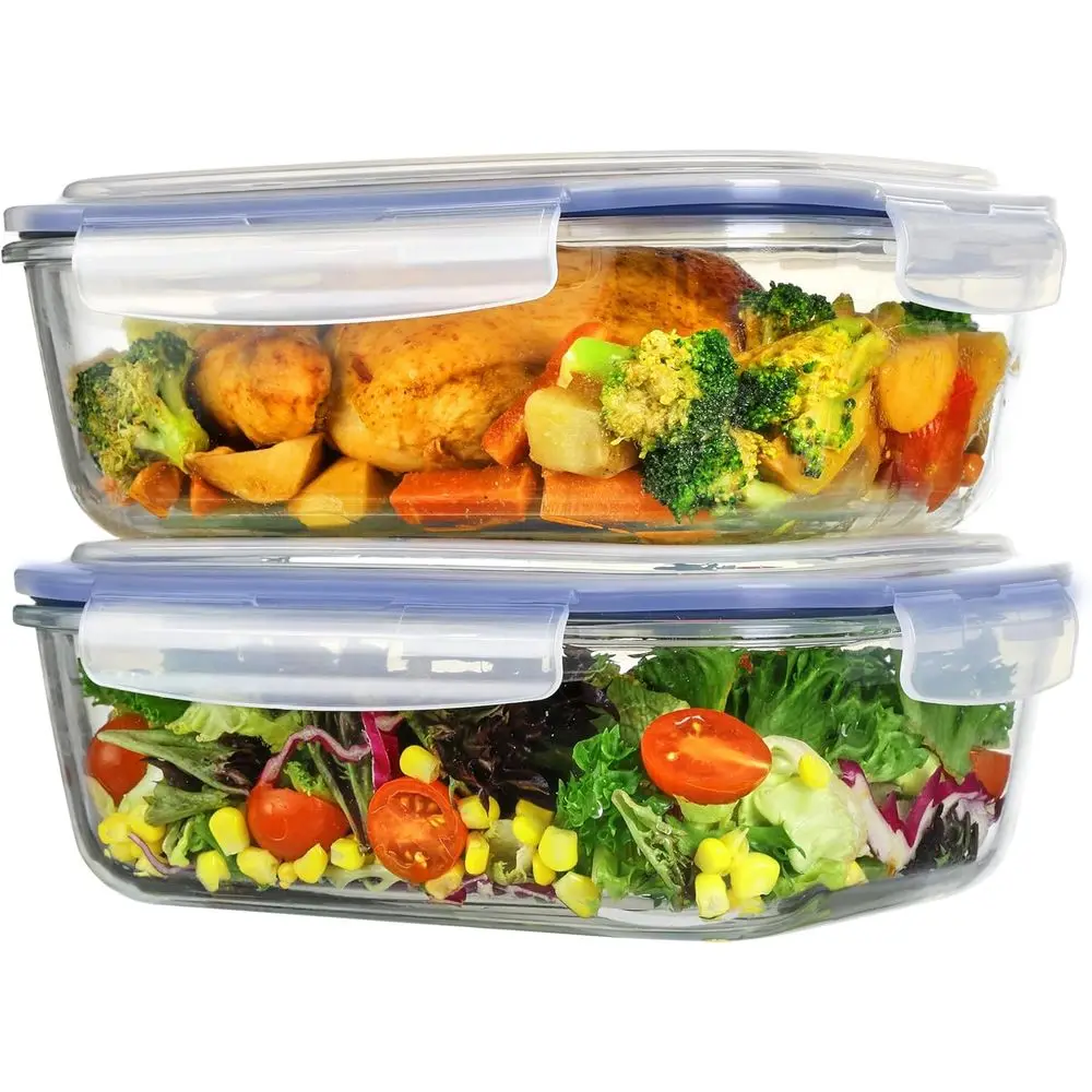 

Набор больших стеклянных контейнеров для еды объемом 2260 мл/76,4 унций с герметичными крышками, подходят для микроволновой печи, духовки, морозильной камеры, посудомоечной машины, синие.