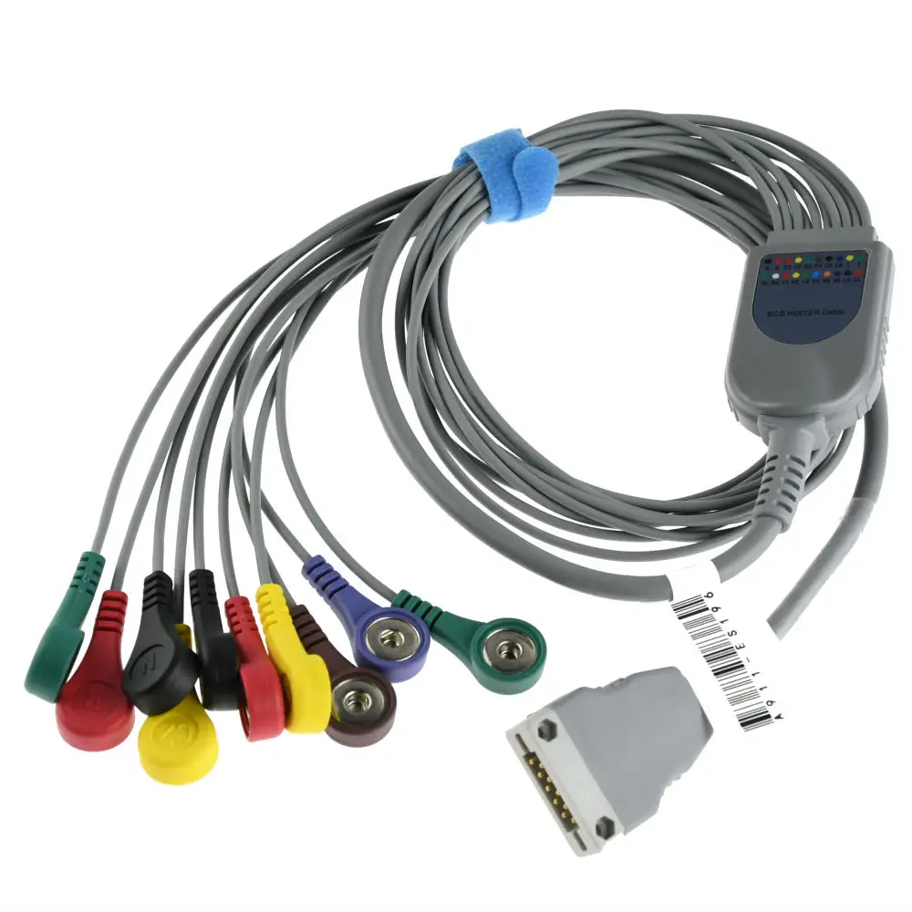 ECG Cable lead ECG Holter Monitoring Recorder System For Holter ECG cable with 10 lead snap