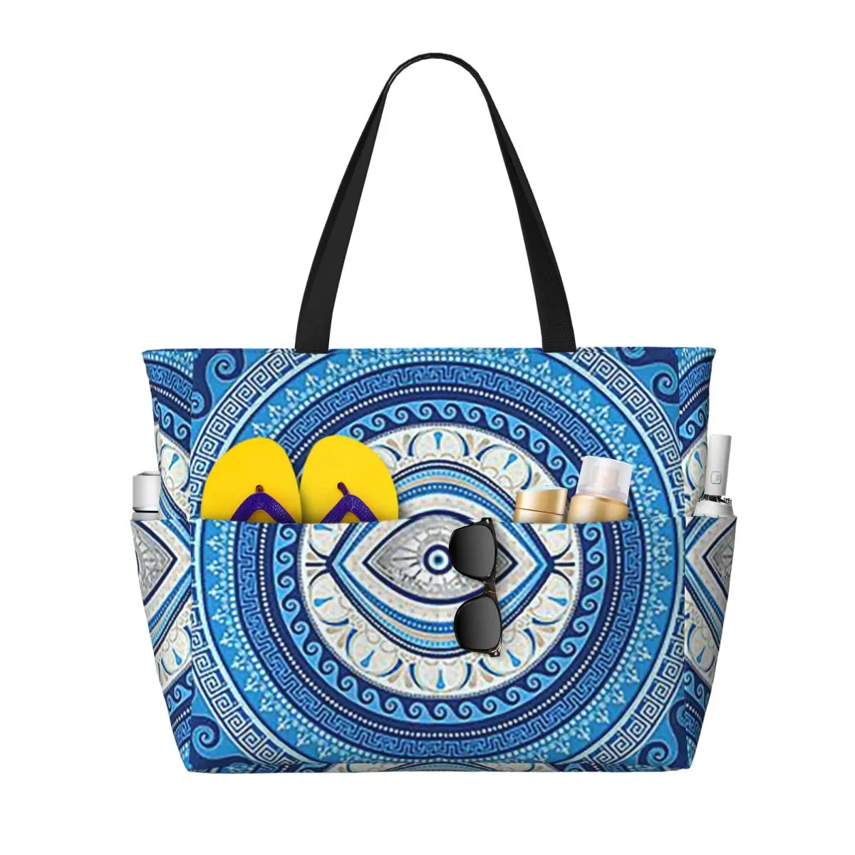 

Greek Mati Mataki Greek Evil Eye Ornament Beach Tote Bag Sport Gym Yoga Duffle Large Tote Bag Women Travel Bag Fitness bag