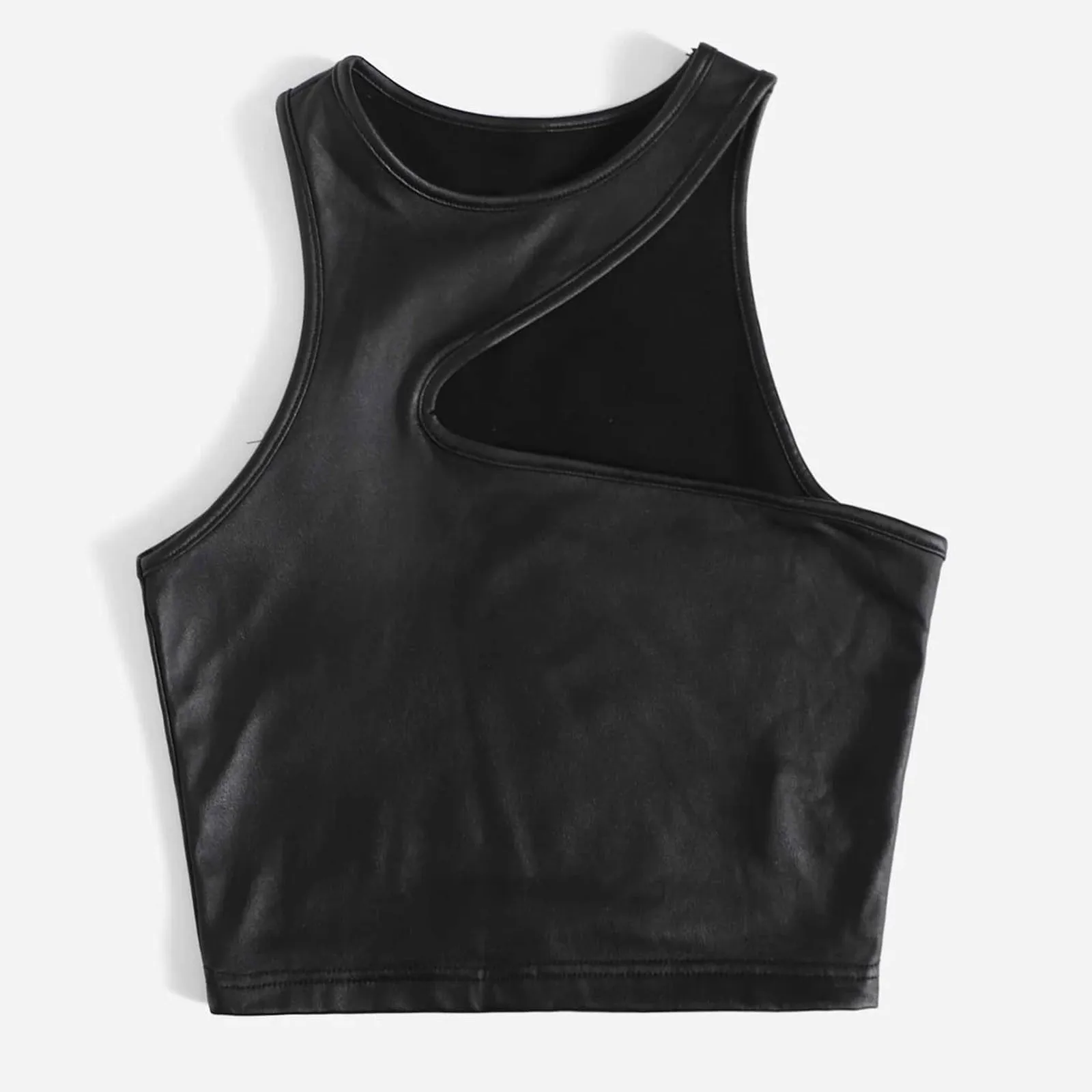 Leather Tank Crop Tops Womens Sleeveless Strappy Patent Leather Vest Cropped Clubwear Black Summer Skinny Camis Elastic Tanks