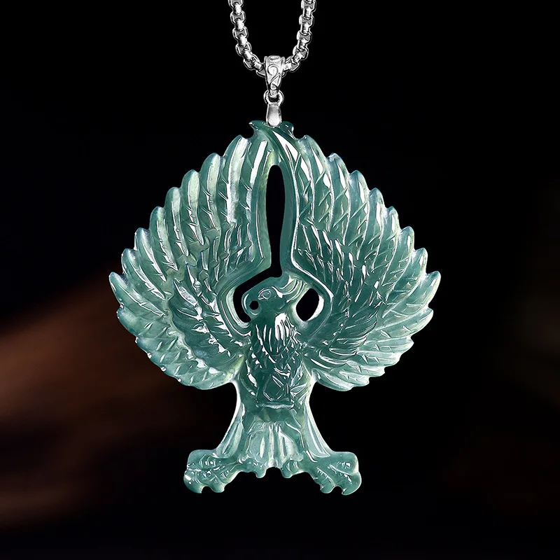Natural A-grade Blue Water Jade Free Eagle Pendant S925 Silver-Encrusted Gemstone Necklace For Men And Women Ice Variety Jewelry