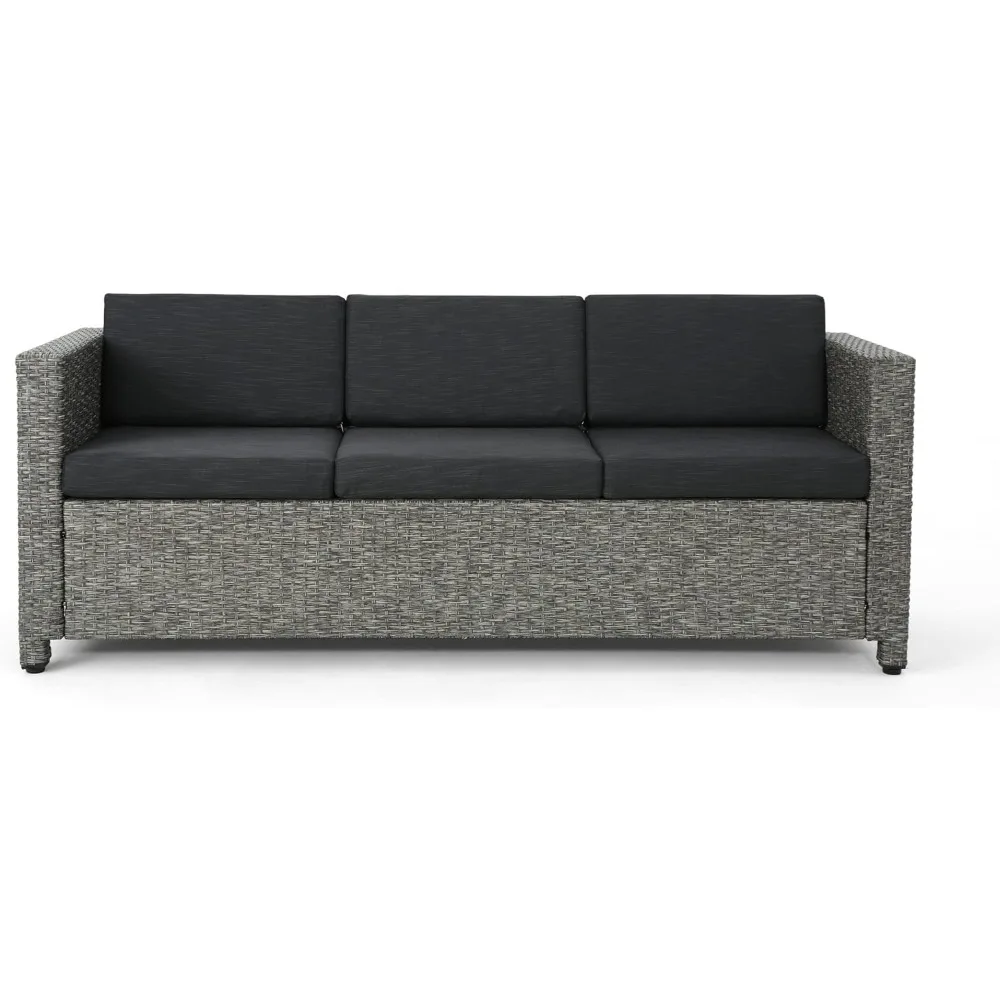 Puerta Outdoor Wicker 3-Seater Sofa, Mix Black / Dark Grey Cushion