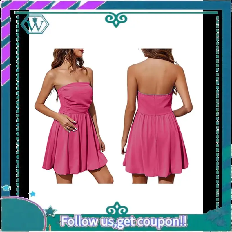 A09P Mini abito corto a bolle da donna 2025 Estate Casual A Line senza spalline Top a tubo Vestito estivo Abiti smockati alla moda
