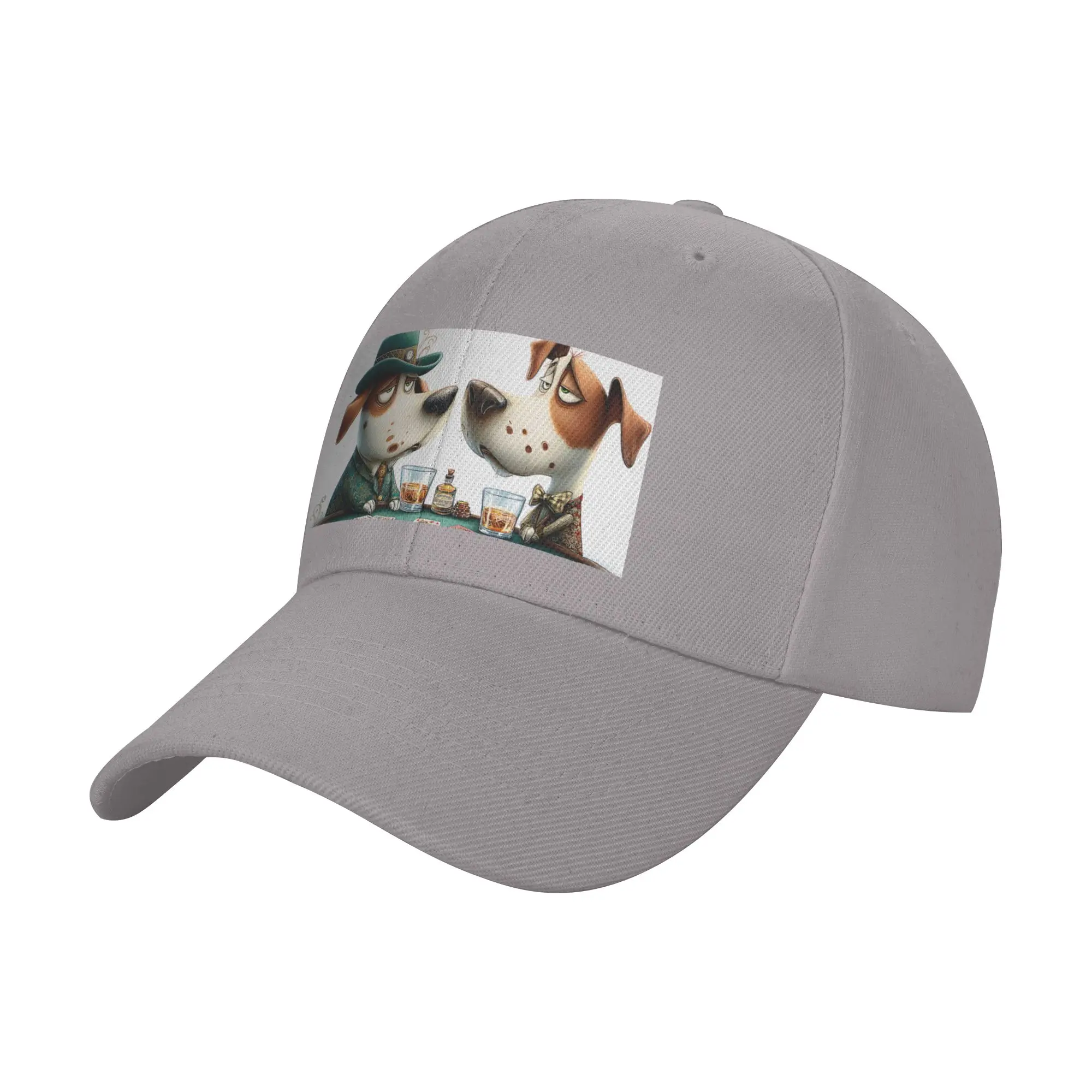 Hot Sale Two Cartoon Dogs Playing Cards with Drinks Baseball Cap  Plain Cap For Women  Street Fashion Cap For Women