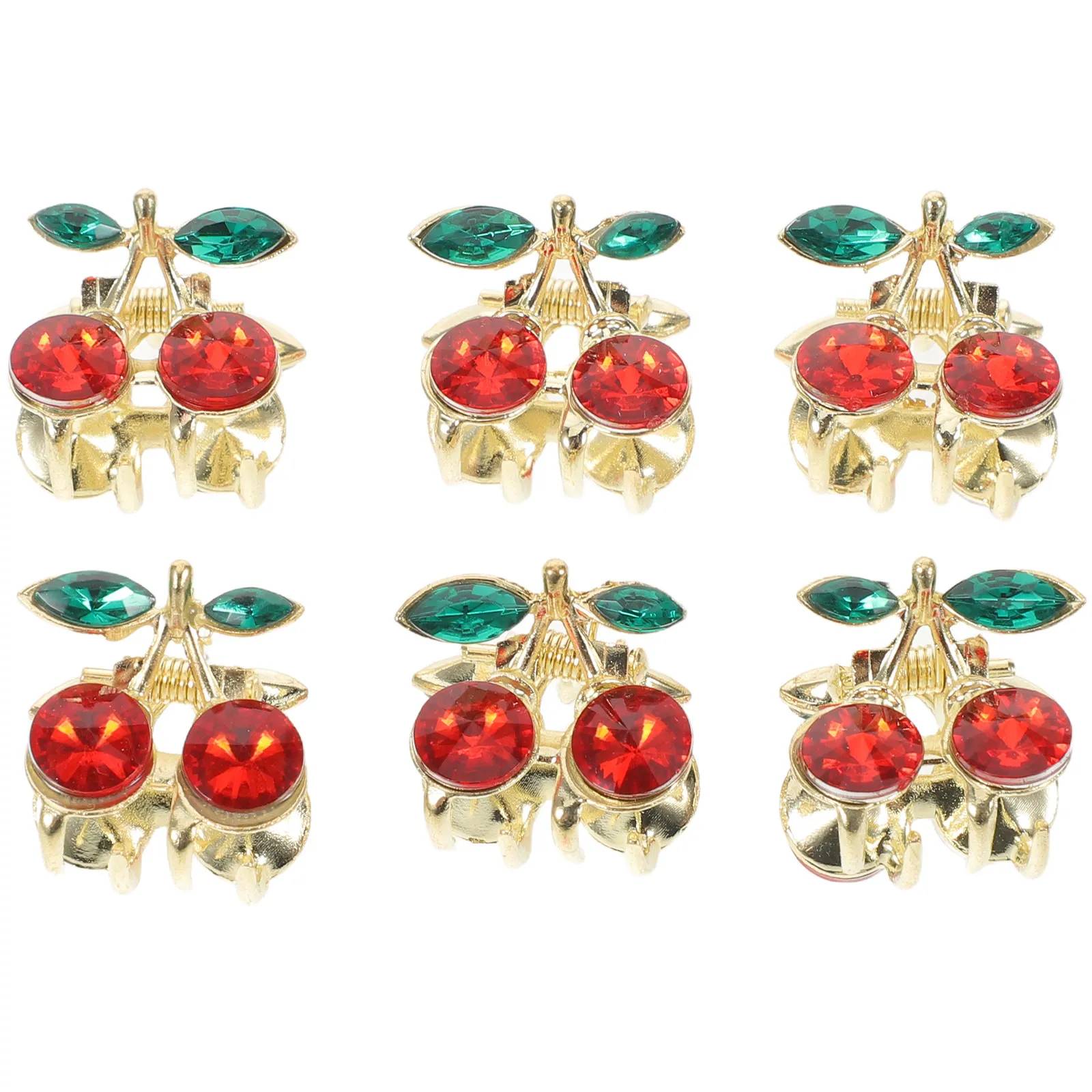 6Pcs 's Hair Clips Cherry Mini Rhinestone Glitter Alloy Hair Barrettes Decorative Crystal Hairpins for