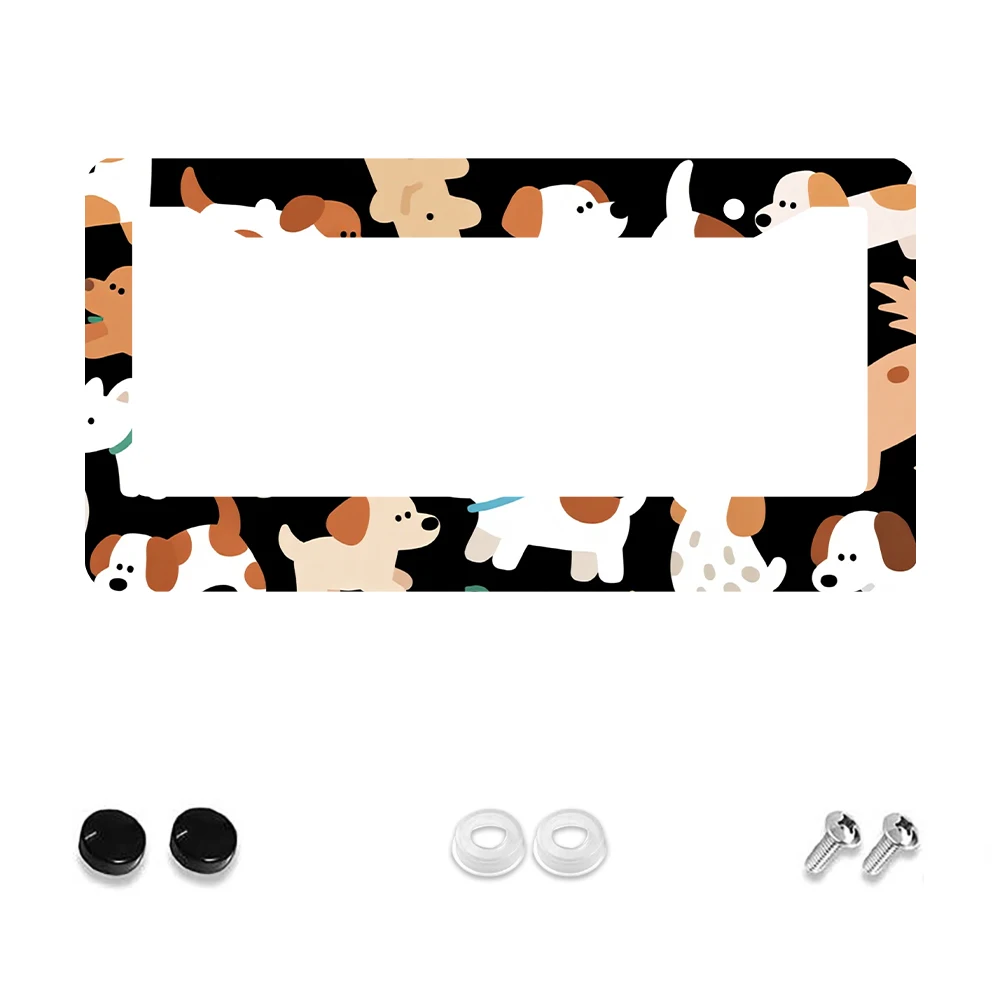 

1pc Black and White Dog Pattern 2 Hole License Plate Frame, Aluminum Material, 6x12 Inches, with Screw Set, Cartoon Fun Car Dec