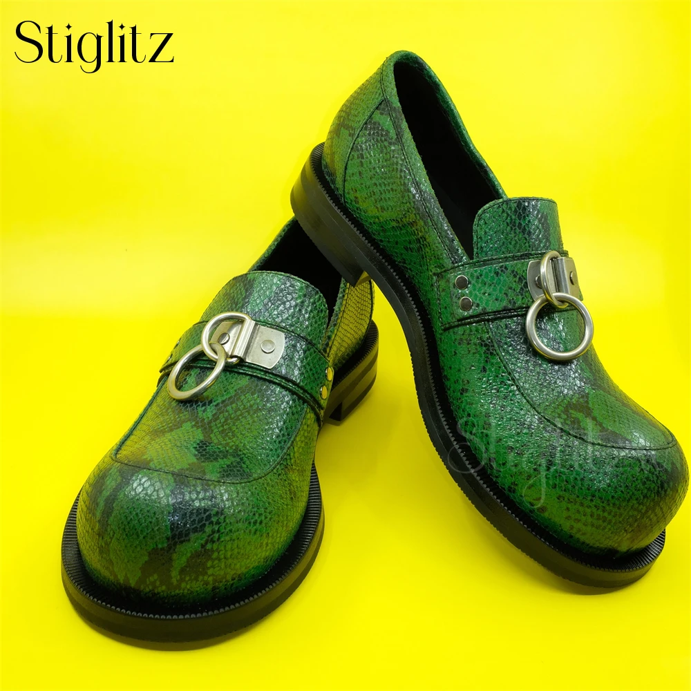 Mocasines con punta de bombilla y anillo metálico, zapatos de cuero sin cordones de estilo de diseñador para hombres, mocasines multicolores