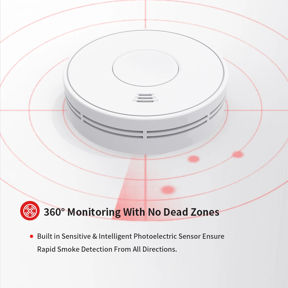 Detector de Fumaça Autônomo, Bateria de Lítio 10 Anos, Alarme Fotoelétrico, CE, UKCA, DIN, EN, 14604, VS01