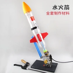 Water rocket launcher with parachute, a full set of production materials, handmade by children DIY
