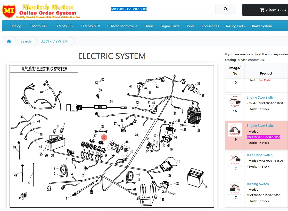 エンジン停止スイッチ 7000- 151000 -10000 CFmoto SSV CF625 Z6 CF800 ZForce 800EX Z8 CF1000US-2 ZForce 1000 CF800US-A