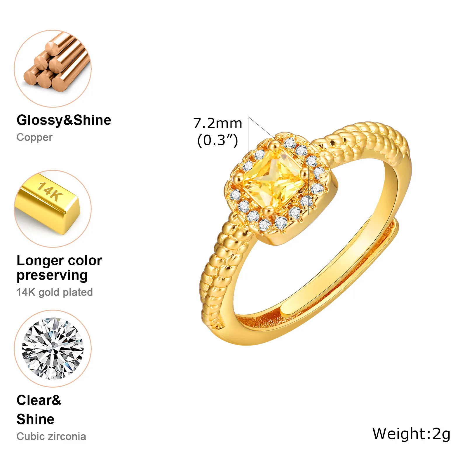 Vnox Geometric Square Yellow Stone Wedding Rings for Women, Eternity Ring, Promise Ring, Anniversary Gift for Her