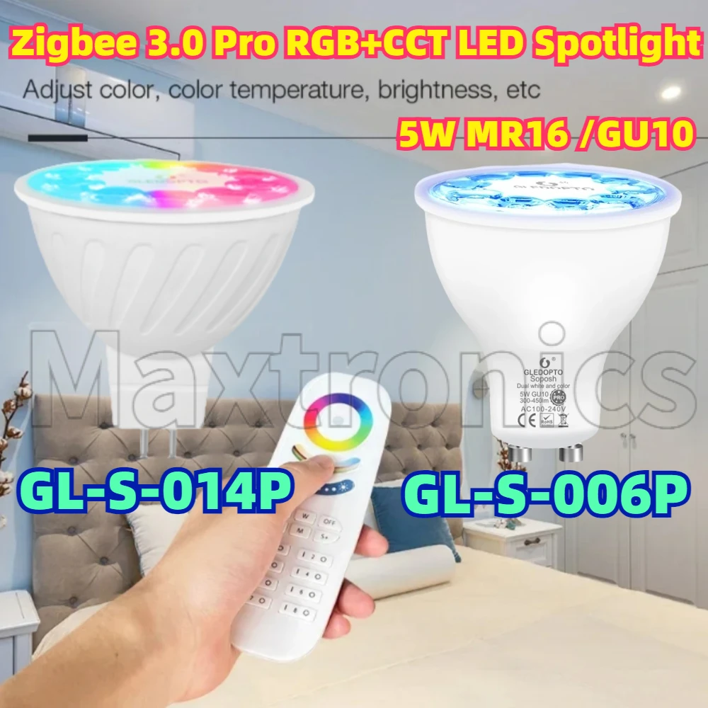 Светодиодные лампы 5 Вт Zigbee 3.0 Pro RGB + CCT GL-S-006P/GL-S-014P Приложение Tuya Smart Life Alexa Conbee 2,4G RF Remote MR16/GU10 Светодиодный прожектор