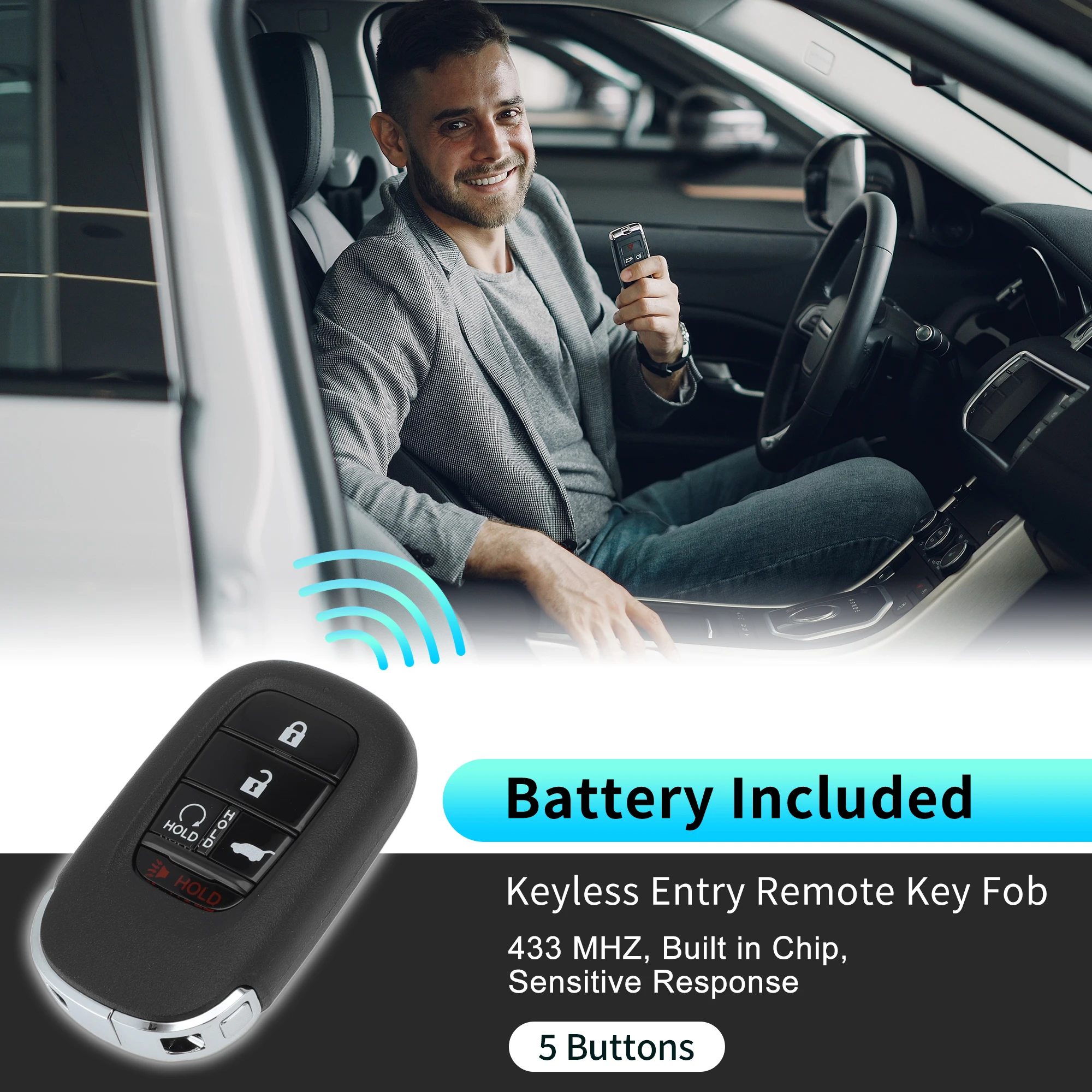 UXCELL KR5TP-4 433Mhz Keyless Entry Remote Key Fob for Honda CR-V HR-V 2023 2024 2025