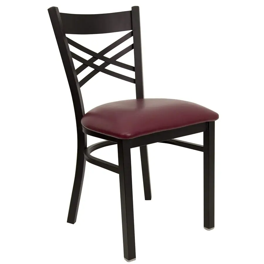 

HERCULES Series Black X Back Metal Restaurant Chair Burgundy Vinyl Seat