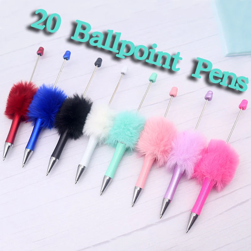 

20Pcs plush Ballpoint Pen Ball Pen for Students Office School Mixed Colors Beads Pens