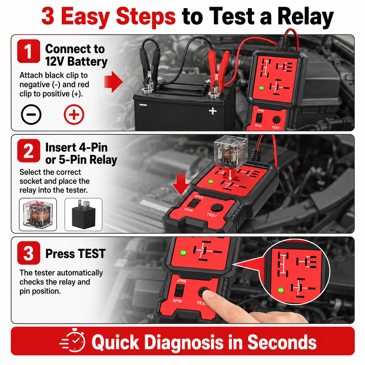 Led Indicator Light Car Battery Tester, Automotive Electronic Relay Tester, Universal Type, 12V, Without Battery view 5