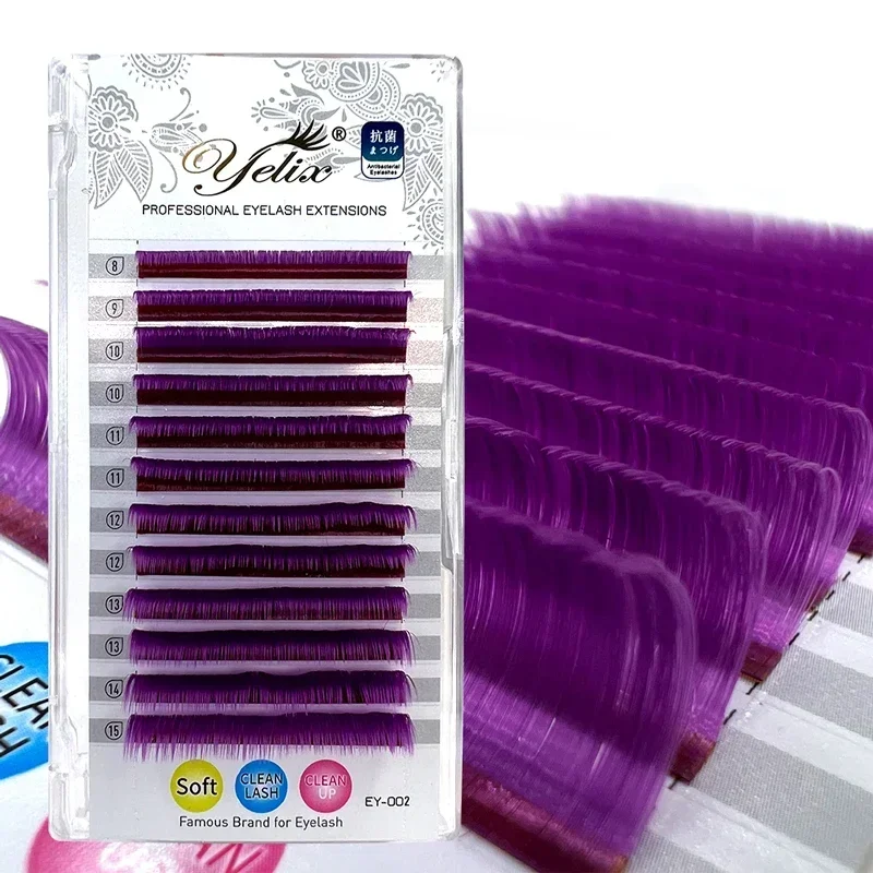 Yelix Easy Fanning Eyelash Extension ทํา Fast Bloom ดอกขนตาส่วนบุคคลขนตาสีแดง/สีเขียว/สีฟ้าขนตาที่มีสีสัน
