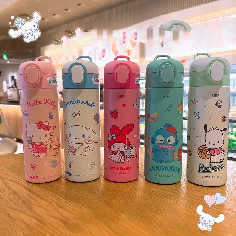 420Ml Kawaii Sanrio Kids Insulation Cup Hellokittys Mymelody Cinnamoroll Pochacco Cute Anime Straw Cup Stainless Steel Water Cup