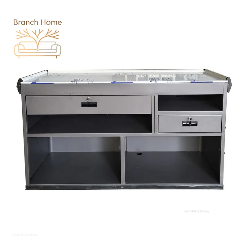 Checkout page Supermarket integrated corner No need to assemble Aluminum alloy hemming Stainless steel countertop Integral metal