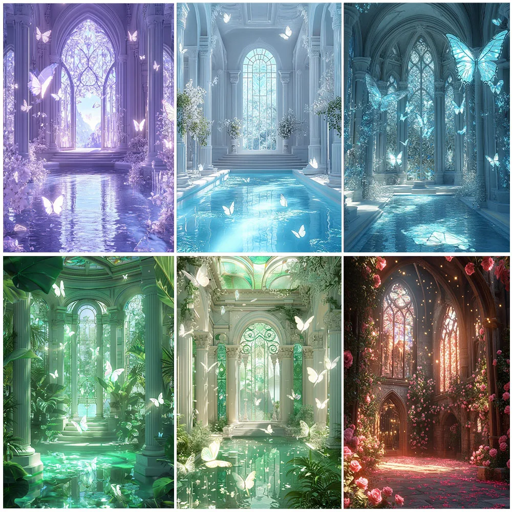 

Dream Church Backdrop Butterfly Wedding Decorations Sparkling Background Flower Room Decor Photozone Supplies Birthday Gifts