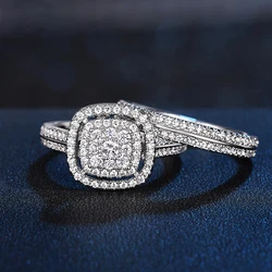 Huitan Fashion Cushion Shaped Cubic Zirconia 2Pcs Set Rings for Women Elegant Wedding Bridal Rings Bling Hot Jewelry Wholesale