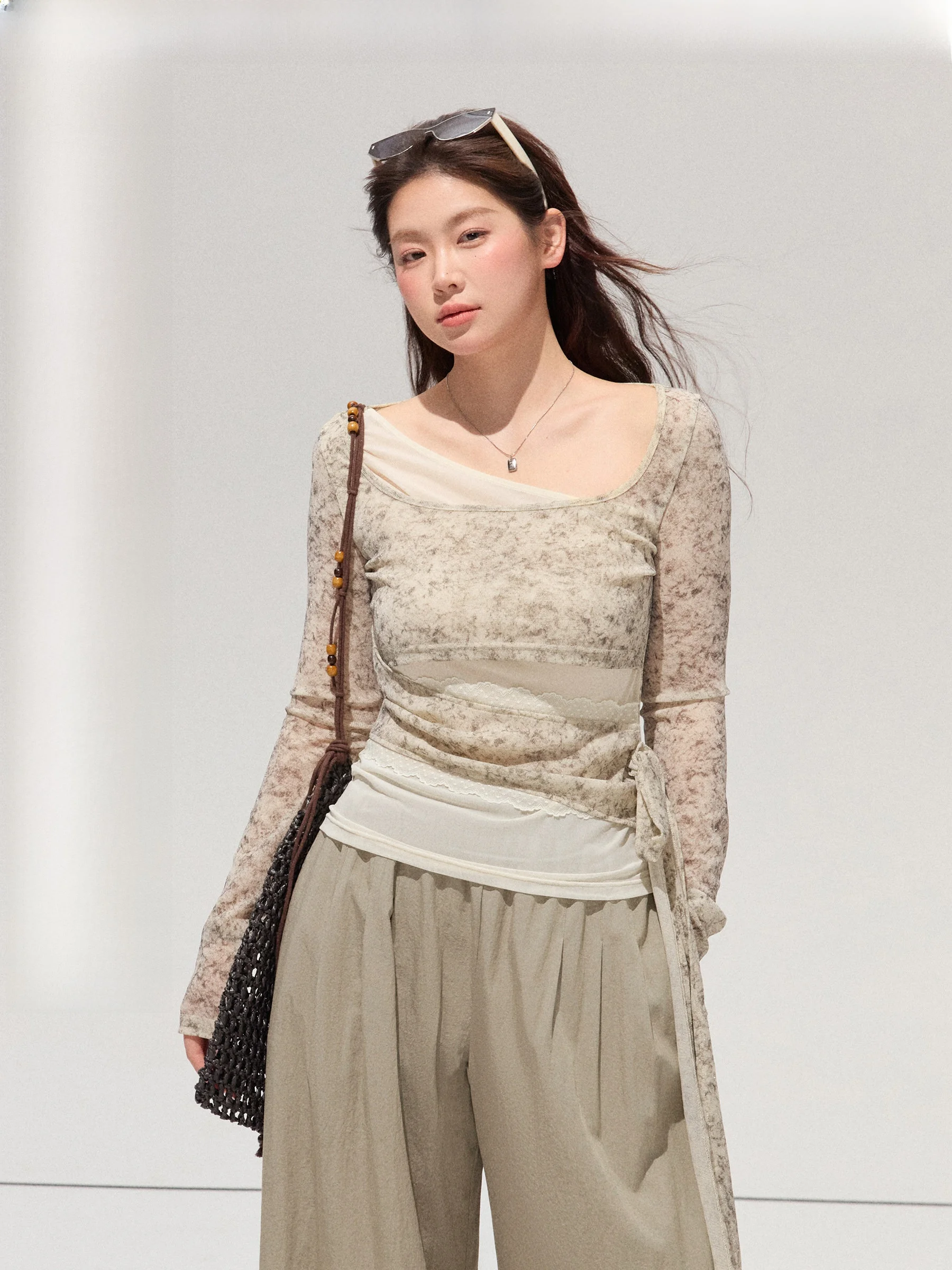 

Комплект Jiulu Studio большого размера с поясом и длинными брюками с эффектом драпировки для полных женщин, для офиса и повседневной носки, из нейлона и спандекса