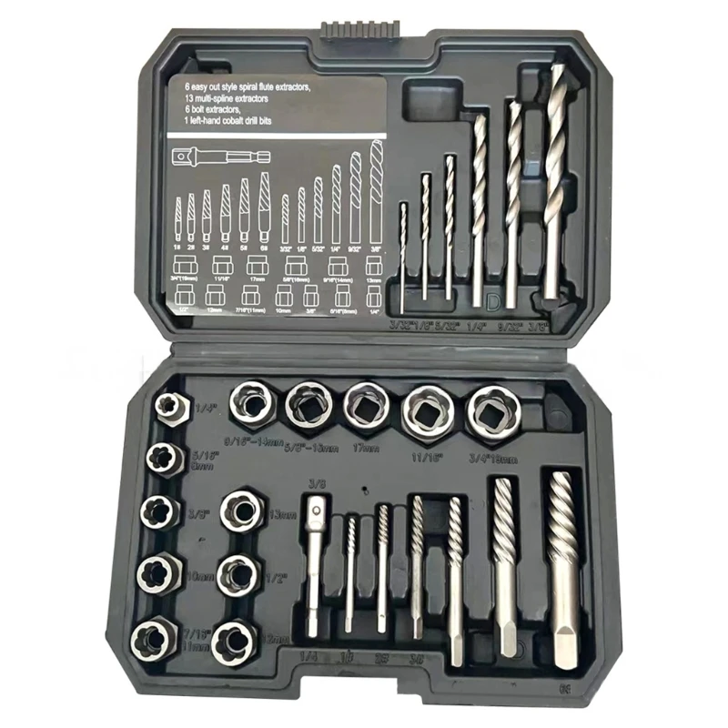 

26Pcs Damaged Screw Extractor Damaged Screw Remover Set Broken Remover Dropship