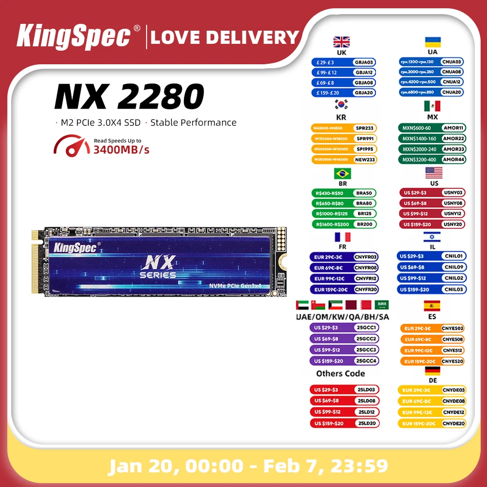 KingSpec M2 NVME SSD 128GB 256GB 512GB 1TB 2TB Ssd Speed 3400MB/s M.2 PCIe 3.0 Disk Solid State Drives NVME for Notebook Desktop