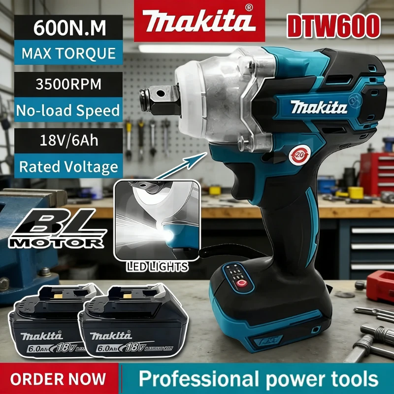 

Аккумуляторный бесщеточный ударный гайковерт Makita DTW600 с высоким крутящим моментом для авторемонта, электроинструмент