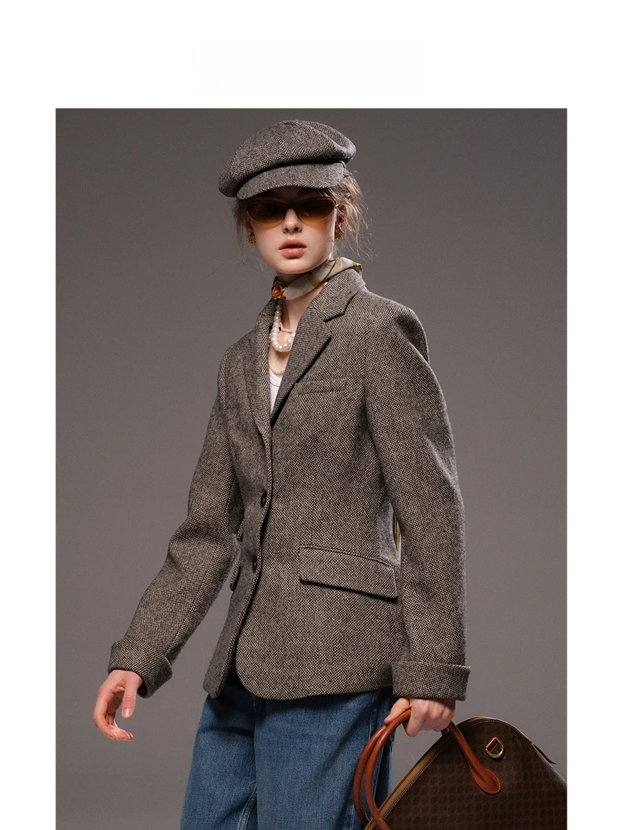 

Havehas Ретро Брити Сари ор Костюм Jaet Шерстяная смесь Облегающее женское пальто с воротником-стойкой и поясом