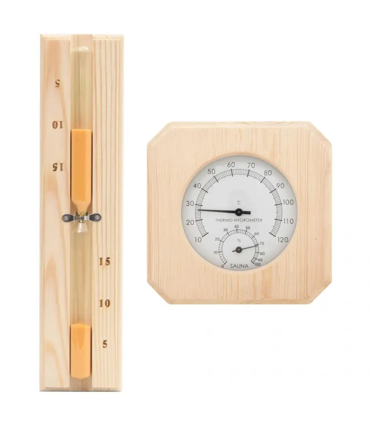 Saunas hygrothermograph and sauna hourglass 2 in 1 Pine Wood