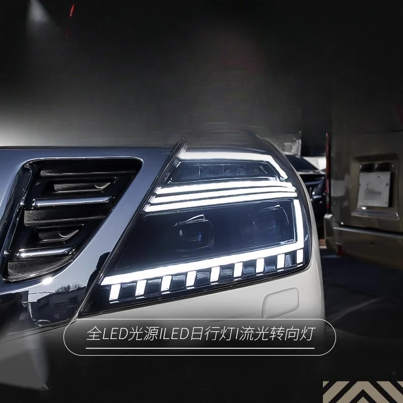 

Фара в сборе для Nissan Patrol Y62 (2012-2019) с модифицированными дневными ходовыми огнями, динамическим поворотником и LED-линзой